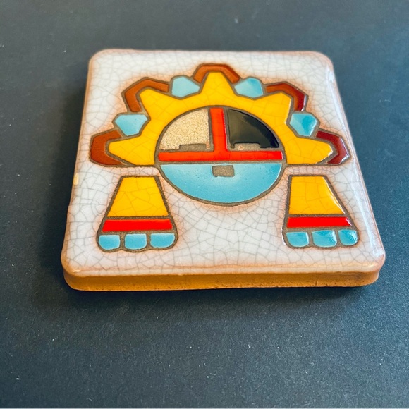 2 ARIUS Santa Fe Pottery Art Tiles 4” Southwest Hopi Native American Sun God Yei - Picture 11 of 13